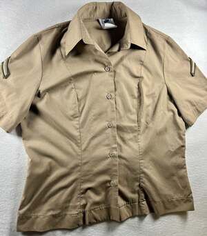DLA USMC U.S. Marine Corps Women's Khaki Short Sleeve Uniform Shirt Vintage